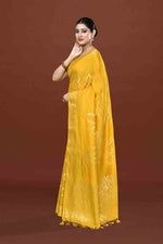 Banarasi soft silk saree with floral golden motifs weaving- Mango yellow