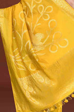 Banarasi soft silk saree with floral golden motifs weaving- Mango yellow