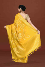 Banarasi soft silk saree with floral golden motifs weaving- Mango yellow