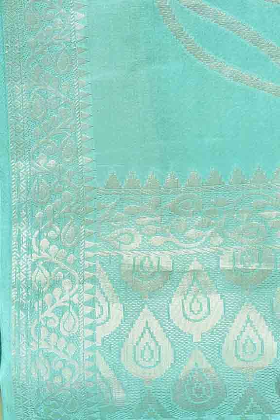 Banarasi soft silk saree with floral golden motifs weaving- Turquoise Blue