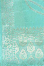 Banarasi soft silk saree with floral golden motifs weaving- Turquoise Blue