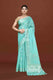 Banarasi soft silk saree with floral golden motifs weaving- Turquoise Blue