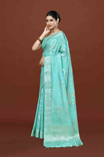 Banarasi soft silk saree with floral golden motifs weaving- Turquoise Blue
