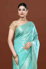 Banarasi soft silk saree with floral golden motifs weaving- Turquoise Blue