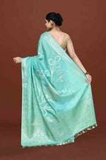 Banarasi soft silk saree with floral golden motifs weaving- Turquoise Blue