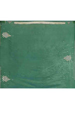 Banarasi soft silk saree with gold and silver zari weaving and cutdana embroidery in border- Dark Green
