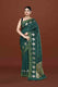 Banarasi soft silk saree with gold and silver zari weaving and cutdana embroidery in border- Dark Green