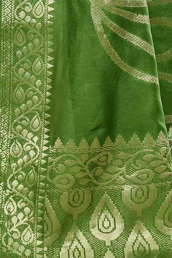 Banarasi soft silk saree with floral golden motifs weaving- olive green