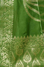 Banarasi soft silk saree with floral golden motifs weaving- olive green