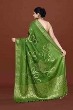 Banarasi soft silk saree with floral golden motifs weaving- olive green
