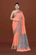 Banarasi woven soft silk saree with dark blue and golden thread weaving with mirror work-Light Peach
