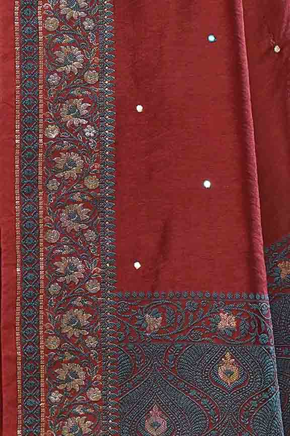 Banarasi woven soft silk saree with dark blue and golden thread weaving with mirror work-Maroon