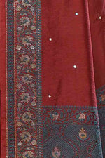 Banarasi woven soft silk saree with dark blue and golden thread weaving with mirror work-Maroon