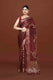Banarasi woven soft silk saree with floral pattern motifs in gold zari - Brown