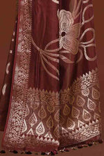 Banarasi woven soft silk saree with floral pattern motifs in gold zari - Brown