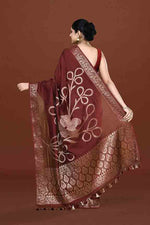 Banarasi woven soft silk saree with floral pattern motifs in gold zari - Brown