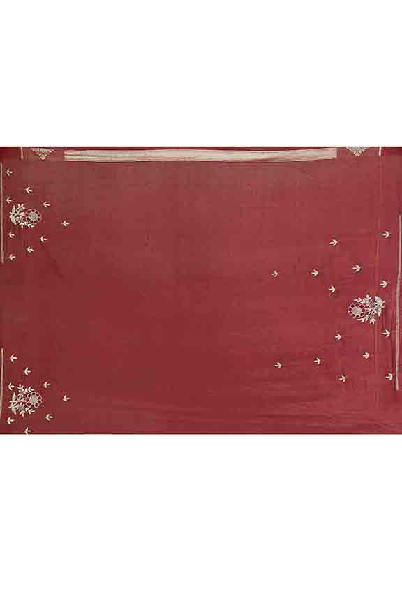 Banarasi soft silk saree with gold and silver zari weaving and cutdana embroidery in border- dark coffee