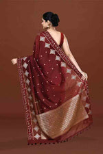 Banarasi soft silk saree with gold and silver zari weaving and cutdana embroidery in border- dark coffee