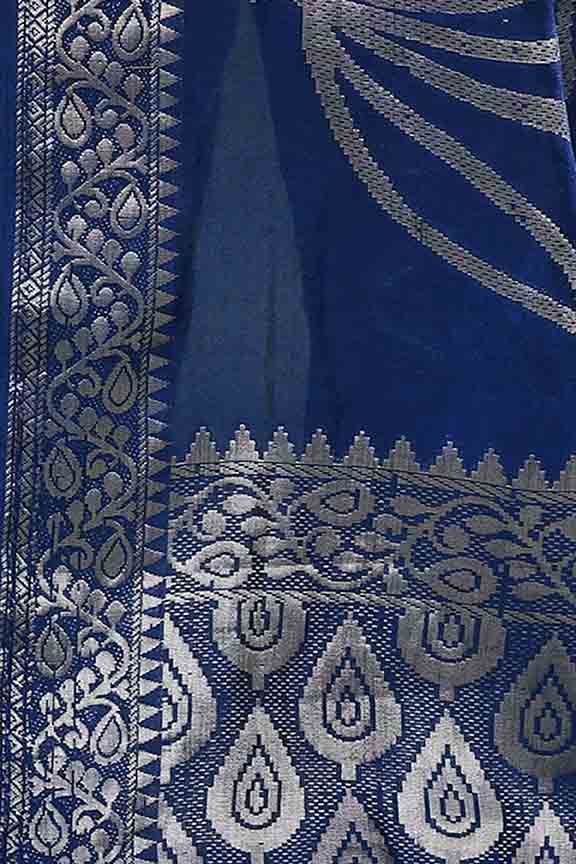 Banarasi soft silk saree with floral golden motifs weaving- Navy blue