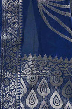 Banarasi soft silk saree with floral golden motifs weaving- Navy blue