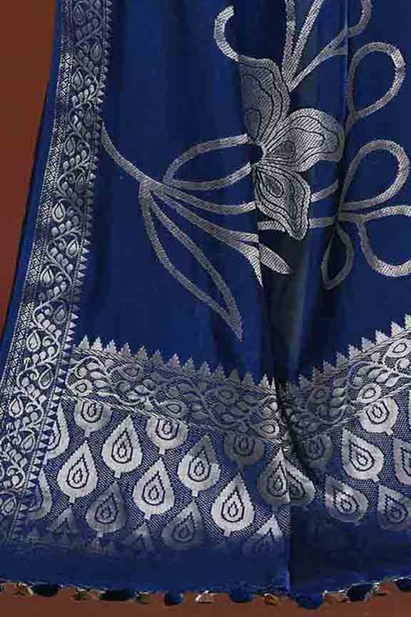 Banarasi soft silk saree with floral golden motifs weaving- Navy blue
