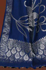 Banarasi soft silk saree with floral golden motifs weaving- Navy blue