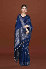 Banarasi soft silk saree with floral golden motifs weaving- Navy blue