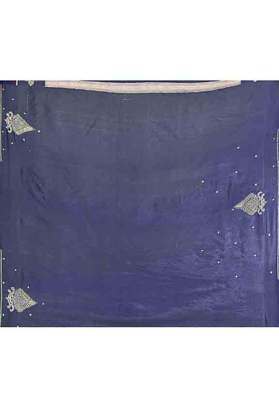 Banarasi soft silk saree with gold and silver zari weaving and cutdana embroidery in border-dark blue