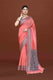 Banarasi soft silk saree with mirror work and dark blue and gold zari woven border and pallu- Dark Peach