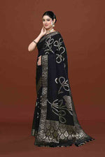 Banarasi soft silk saree with floral golden motifs weaving- Black