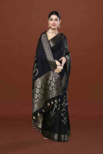 Banarasi soft silk saree with floral golden motifs weaving- Black