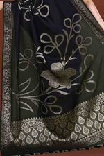 Banarasi soft silk saree with floral golden motifs weaving- Black