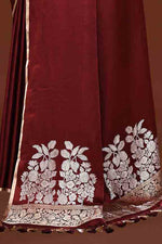 Pure handloom mashru silk plain saree with narrow golden border, woven pallu and blouse-Burgundy