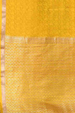 Pure handloom mashru silk self printed saree with narrow golden border, woven pallu and blouse-Mango yellow