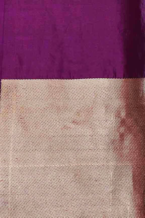 Pure handloom munga silk saree with banarasi floral pattern kadwa weaving in silver & gold zari with satin border-purple