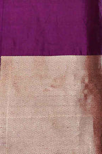 Pure handloom munga silk saree with banarasi floral pattern kadwa weaving in silver & gold zari with satin border-purple