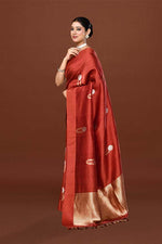 Pure handloom munga silk saree with banarasi floral pattern kadwa weaving in silver & gold zari with satin border-Maroon
