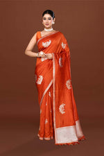 Pure handloom katan silk banarasi saree with real silver zari kadwa weaving-Orange