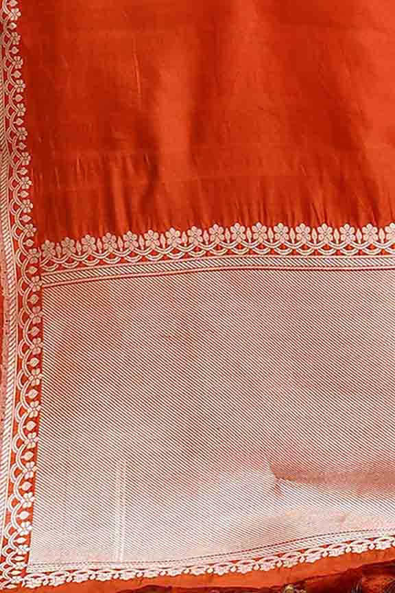 Pure handloom katan silk banarasi saree with real silver zari kadwa weaving-Orange