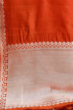 Pure handloom katan silk banarasi saree with real silver zari kadwa weaving-Orange
