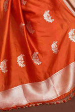 Pure handloom katan silk banarasi saree with real silver zari kadwa weaving-Orange