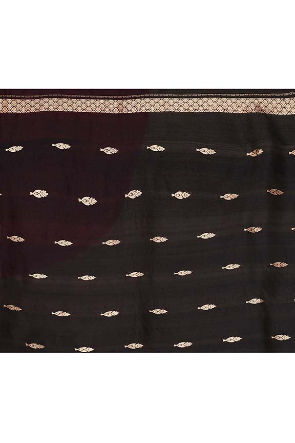 Pure handloom munga silk saree with banarasi floral pattern kadwa weaving in silver & gold zari with satin border-Black