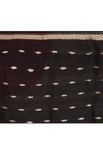 Pure handloom munga silk saree with banarasi floral pattern kadwa weaving in silver & gold zari with satin border-Black