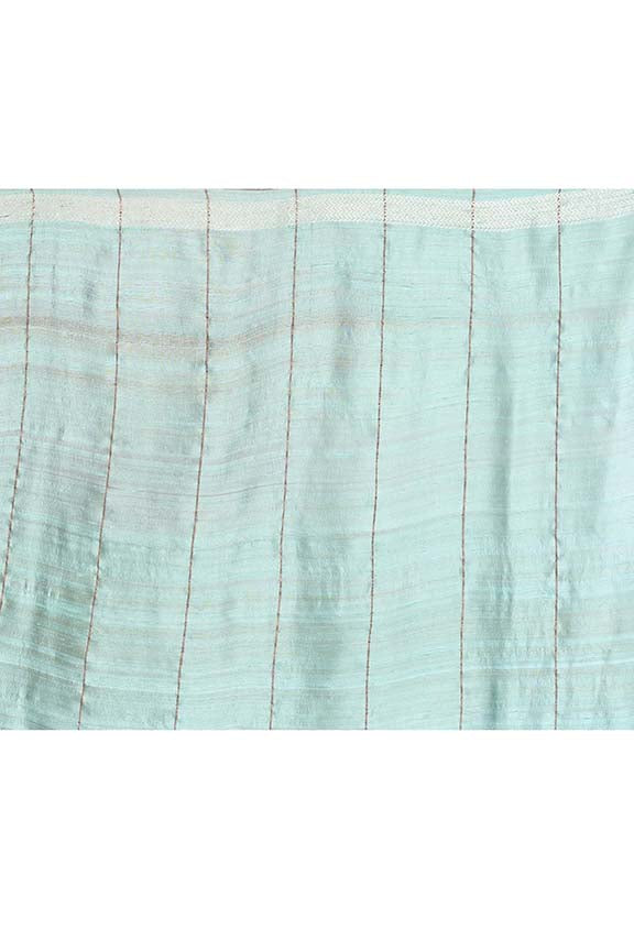 Pure tussar silk saree with checks pattern and meenakari kadwa work-Mint
