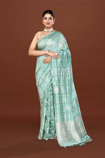 Pure tussar silk saree with checks pattern and meenakari kadwa work-Mint