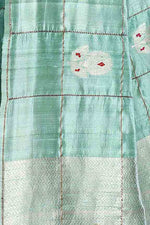 Pure tussar silk saree with checks pattern and meenakari kadwa work-Mint