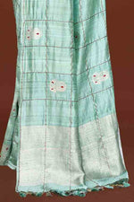 Pure tussar silk saree with checks pattern and meenakari kadwa work-Mint