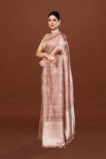 Pure tussar silk saree with checks pattern and meenakari kadwa work-Mauve