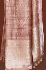 Pure tussar silk saree with checks pattern and meenakari kadwa work-Mauve
