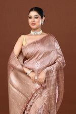 Pure tussar silk saree with checks pattern and meenakari kadwa work-Mauve